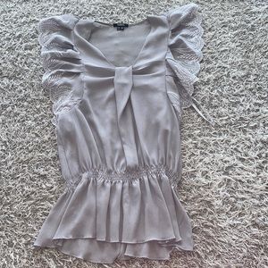 XOXO Gray Embroidered Peplum blouse with flutter sleeves